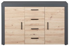 Credenza 2 ante 4 cassetti in laminato antracite e quercia