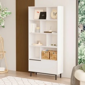 Libreria Moderna Con Vani A Giorno Ed Anta Frontale 84x30x175 Ocean Bianca