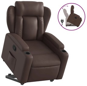 Poltrona alzapersona reclinabile marrone in similpelle