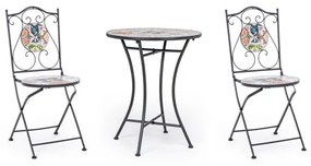 Set da giardino in ferro tavolo bistrot e sedie pieghevoli con maioliche Paloma Bizzotto