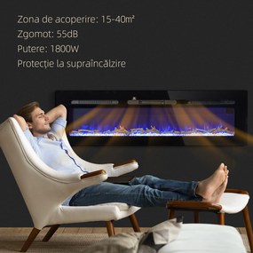 Camino Elettrico da Parete 1800W con Telecomando e Display LCD 152,4x15,8x45 cm Nero...
