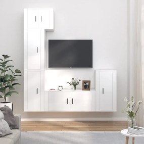 Set Di Mobili Porta Tv 5 Pz Bianco Lucido İn Legno Multistrato /