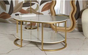 Tavolino da salotto bianco/dorato con piano in marmo 60x90 cm Izmir – Mauro Ferretti