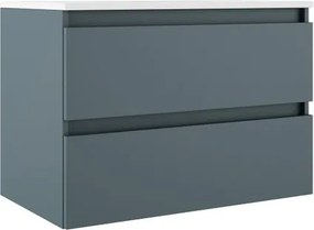 Mobile bagno sospeso con lavabo e organizer per cosmetici L 79.5 x H 55 x P 45 cm avio, bianco 2 cassetti per vasca centrale Trevi