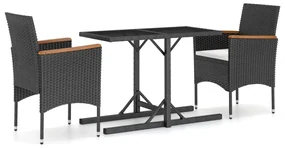Set mobili da pranzo per giardino 3 pz nero