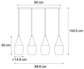 Lampada a sospensione moderna nera con vetro opalino 4 luci - Drop