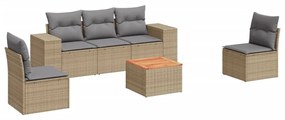 Set divano da giardino 6 pz con cuscini beige in polyrattan