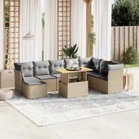 Set Divano da Giardino 9 pz con Cuscini Beige in Polyrattan 3275516