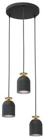 Lampadario Contemporaneo 3 Luci Bastet Base Tonda In Acciaio Nero E Oro