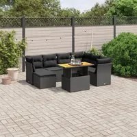 Set Divani da Giardino con Cuscini 8 pz Nero in Polyrattan 3270950