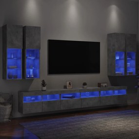 Set mobili tv a muro 7 pz con luci led grigio cemento