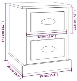 Comodini 2 pz Rovere Sonoma 39x39x47,5 cm in Legno Multistrato