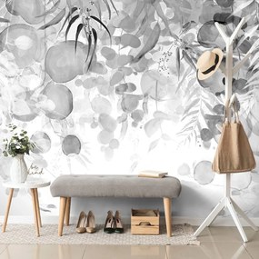 Carta da parati autoadesiva – Foglie delicate in bianco e nero