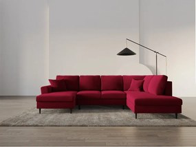 Divano angolare rosso allungabile e con contenitore (con penisola a destra/a U) con rivestimento in velluto Kyoto – Cosmopolitan Design