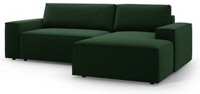 Divano angolare verde scuro allungabile/con contenitore (con penisola a destra/con chaise lounge) con rivestimento in velluto Jodie – Micadoni
