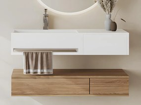 Ripiano lavabo sospeso in Solid Surface con portasciugamani L90 x l40 x H17 cm Bianco - GANDAKI