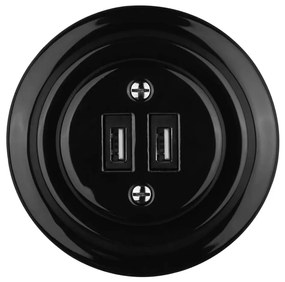 Bohemia-Design - Presa USB in porcellana stile retrò con cornice, 2x USB-A, nera