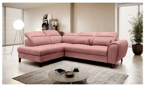 Divano angolare rosa allungabile/con contenitore (con penisola a sinistra/a L) e rivestimento in velluto Noble – ELTAP