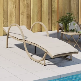 Lettino Prendisole Con Cuscini Beige 60x199x42 Cm Polyrattan /