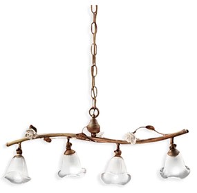 Lampadario Classico Siena Metallo E Ceramica Ruggine Decorato Lucido 4 Luci E14