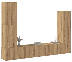 Set Mobile Tv 4 Pz Montato A Parete Rovere İn Legno Multistrato /