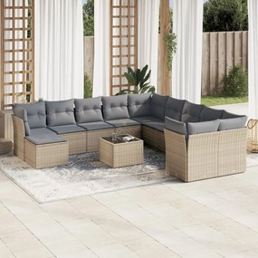 Set divani da giardino 12 pz con cuscini beige in polyrattan