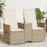 Divano Giardino Reclinabile 2 Posti Tavolino Beige Polyrattan 365713