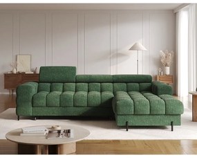 Divano angolare verde allungabile/con contenitore (con penisola a destra/con chaise lounge) con rivestimento in bouclé Felro – ELTAP