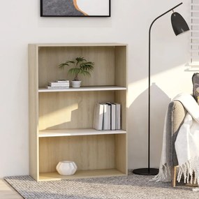 Libreria 3 ripiani bianco rovere sonoma 80x30x114cm multistrato