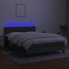 Letto a molle materasso e led grigio scuro 140x190cm in tessuto