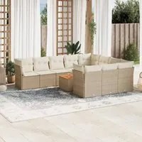 Set Divani da Giardino 11 pz con Cuscini Beige in Polyrattan 3256170