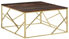 Tavolino Dorato İn Acciaio Inox E Traverse İn Legno Massello /