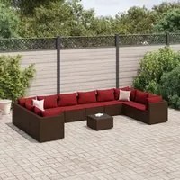 Set Divani da Giardino 11 pz con Cuscini in Polyrattan Marrone 3308293