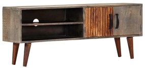 Mobile Tv Grigio 130x30x46 Cm İn Legno Massello Di Mango Grezzo /
