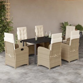 Set da pranzo da giardino 7 pz con cuscini beige in polyrattan