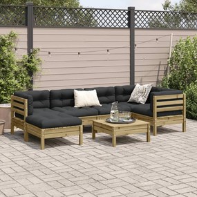 Set divani da giardino 7pz con cuscini legno impregnato di pino