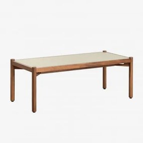 Tavolino in Cemento e Legno di Acacia Gamila Tapioca Beige & 110 x 50 - Sklum