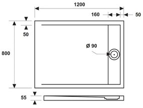 Kamalu - piatto doccia 80x120 acrilico con canalina in acciaio