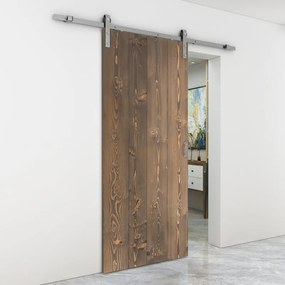 Porta scorrevole reversibile Barn Wenge in inox marrone, L 96 x H 215 cm, con binario Country satinato