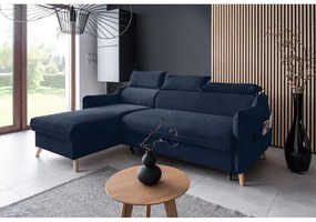Divano letto angolare in velluto blu scuro (angolo sinistro) Sweet Harmony - Miuform