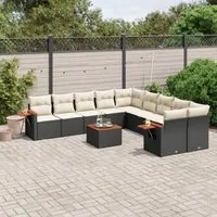 Set Divani da Giardino 11 pz con Cuscini in Polyrattan Nero 3227197