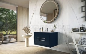 Mobile bagno blu opaco 80x46 Vienna con lavabo ad incasso e due cassetti rifiniti con maniglie cromo