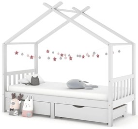 Giroletto bambini bianco con cassetti massello di pino 90x200cm