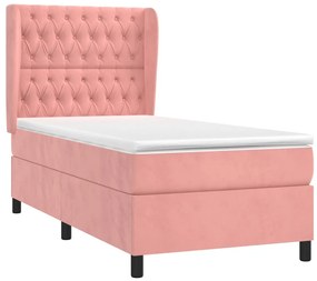 Giroletto a molle con materasso rosa 90x190 cm in velluto