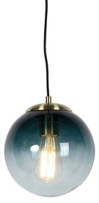 Lampada a sospensione art deco in ottone con vetro blu oceano 20 cm - Pallon