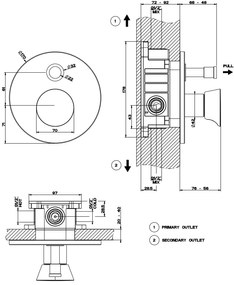 Parte esterna miscelatore doccia a parete 2 vie senza parte incasso cromo cono 45079 gessi