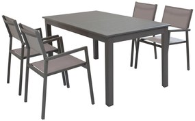 ARGENTUM - set tavolo in alluminio cm 150/210 x 90 x 75 h con 4 poltrone Aulus