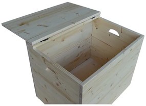 Cassapanca pouf contenitore in legno massello NATURALE cm 58