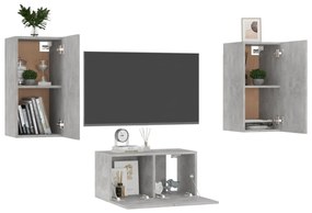 Set di mobili porta tv 3 pz grigio cemento in legno multistrato
