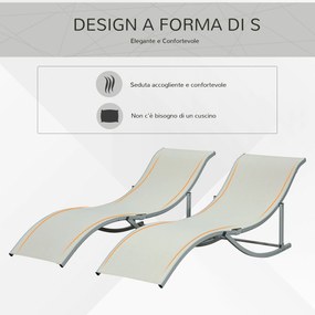 Set 2 Lettini Prendisole da Giardino 61x165x63 cm in Alluminio e Textilene Beige...